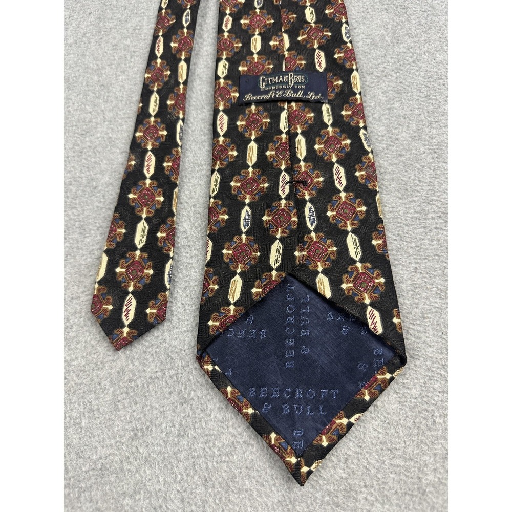 Vintage Gitman Bros Beecroft & Bull Tie Mens One Size Black Geometric Silk Italy